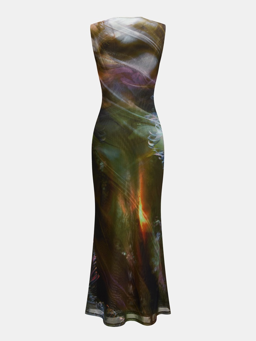 Commense Abstract Watercolor Print Mesh Maxi Dress - Picture 2 of 4